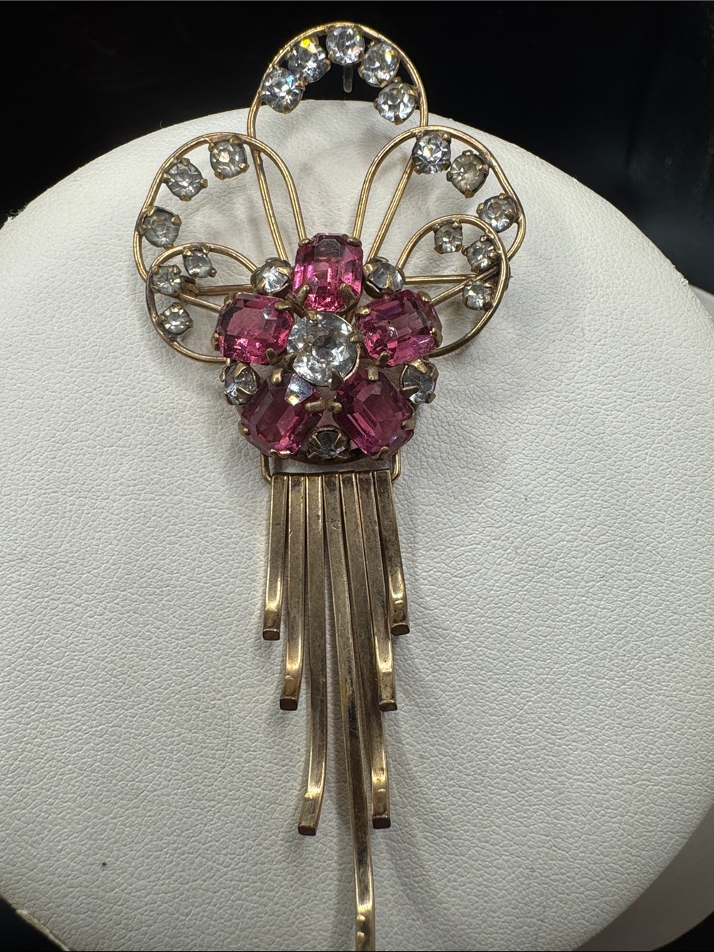Pink Crystal Floral Drop Brooch & Pendant M&S Marks & Spencer  Gold filled